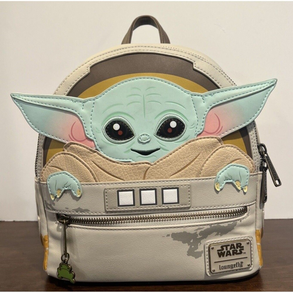 Pre-owned Light Use Loungefly Star Wars Baby Yoda Backpack - Gray/Green Disney